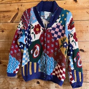 IVY V-Neck Patchwork Floral Knit Cardigan - Multicolor